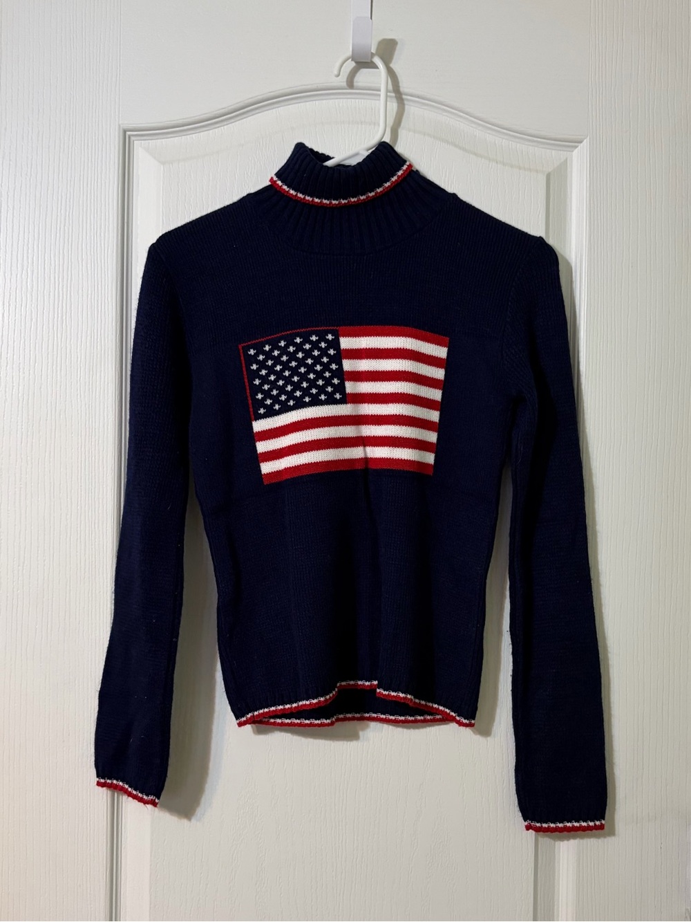 Navy Turtleneck Sweater with American Flag